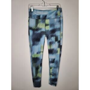 Athleta blue green grey abstract print workout leggings pants - medium